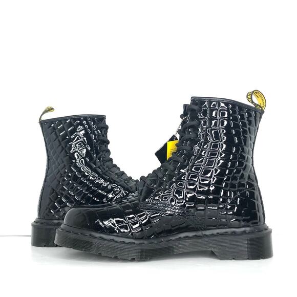 Dr Martens Patent Croc Emboss Black Leather Ankle Lace Up Boots Women’s 7 Shoes - Picture 5 of 12